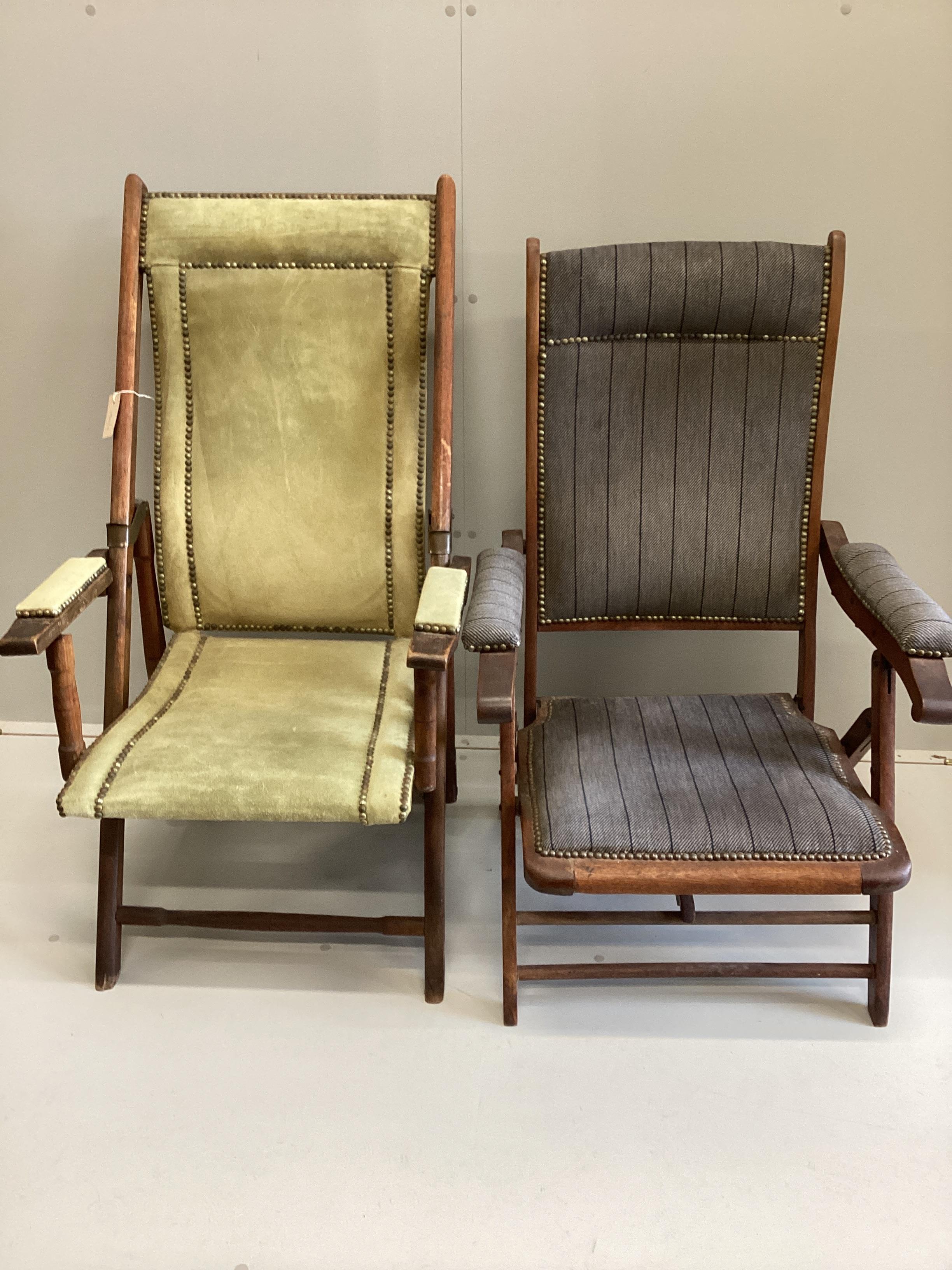Two early 20th century mahogany folding steamer chairs, larger height 109cm